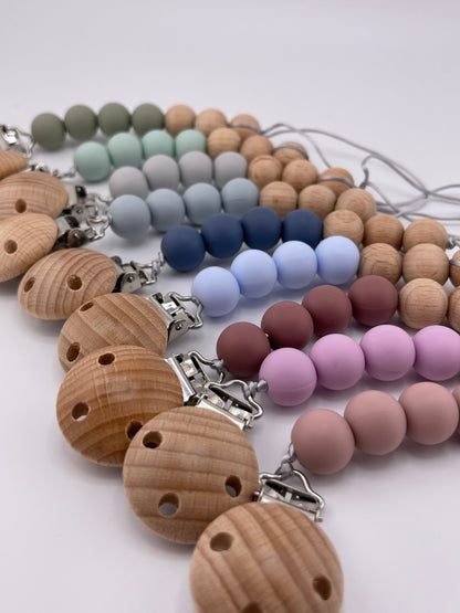 Silicone Bead Pacifier Chain with Wood Clip