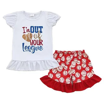 "Im out of your league" shorts and top set